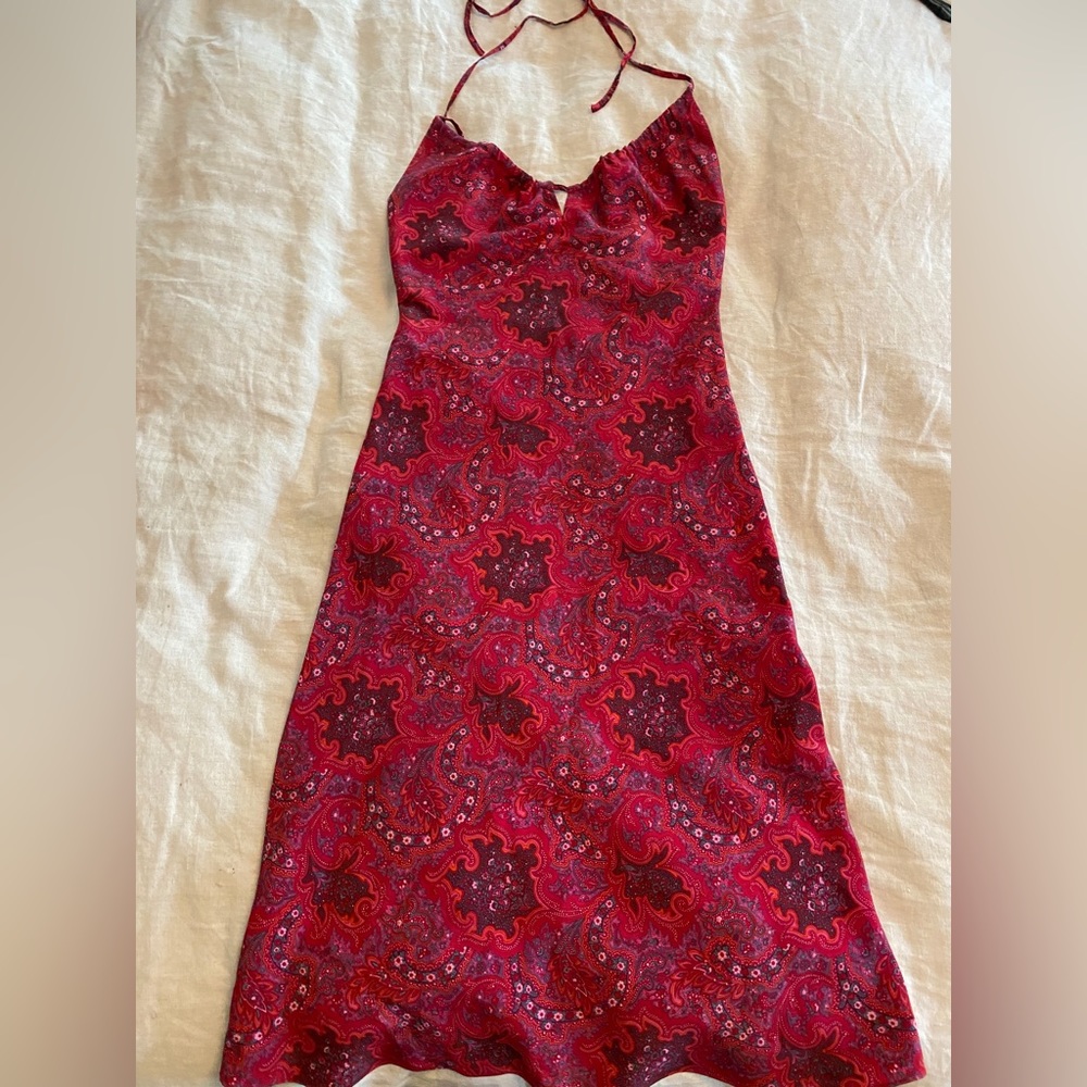 Raspberry paisley print dress